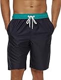 SILKWORLD Mens Swim Shorts Quick Dry Swimsuit Sports Swimming Shorts with Pockets,Green/Navy,Medium