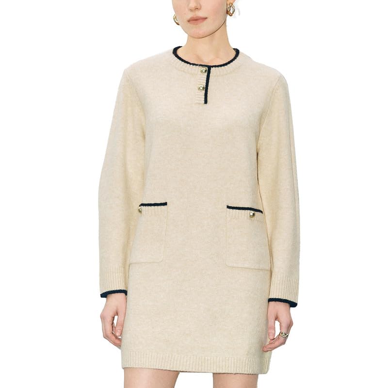 Image of URBAN REVIVO Fall Oversized Sweater Dresses for Women 2025 Long Sleeve Knit Casual Crew Neck Loose Mini Pullover Tops