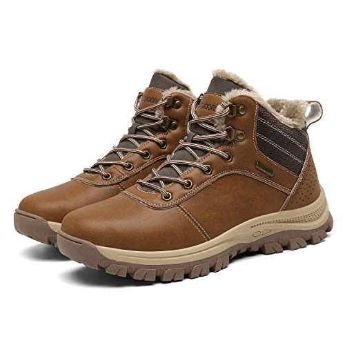 Image of TSIODFO Men's Waterproof Snow Boots Leather Hiking Boot