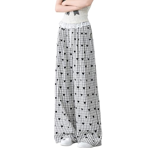 Women High Waist Plaid Wide Leg Pants Y2K Elastic Drawstring Cute Casual Baggy Parachute Streetwear with Pockets4