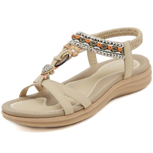 Sandales plates femme confortables et élégantes de couleur beige en taille 40 pour l'été