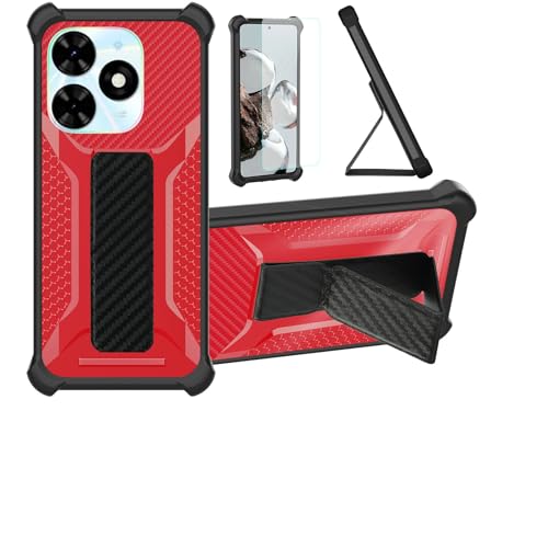 Aroepurt Case Compatible for Tecno Bg6 Phone Case Cover [with Tempered Glass Screen Protector] Hybrid Case [Folding Support Magnetic] [Frosted anti-fingerprint] Red