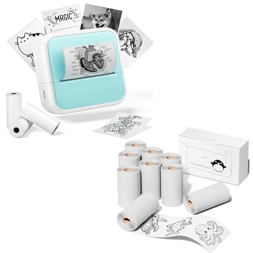 Image of Mini Sticker Printer with 12 Rolls of Tape, Sticker Maker Machine Bluetooth Portable Inkless Printpods Pocket Printer for Kids Study Notes, Anatomical Diagrams, Photos, Kids Gift