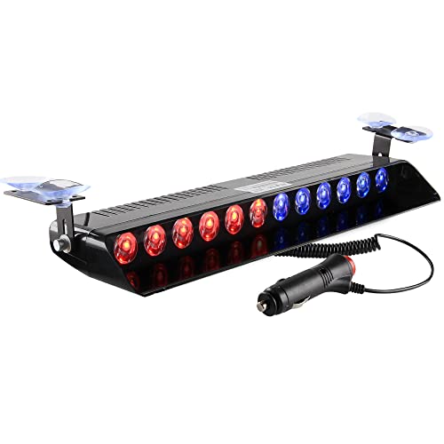 Sidaqi Luz de advertencia estroboscópica de emergencia de camión de coche 12V 12W Brillante Parabrisas Salpicadero Interno Tira de luz de advertencia 12 LED, rojo azul