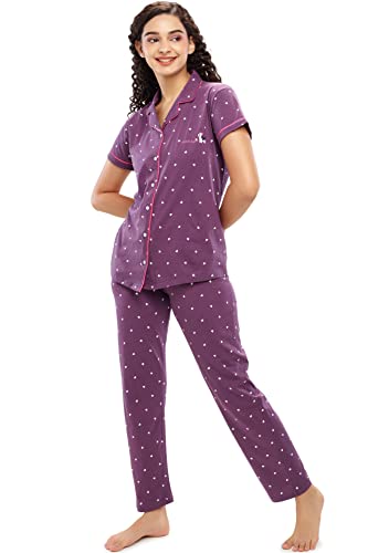 Image of ZEYO Women's Cotton Heart Printed Stylish Night suit set of Shirt & Pajama Set 5612