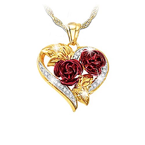 Yellow Chimes Fashion Gold Plated Rose Flower Crystal Heart Design Pendant for...