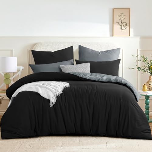 RUIKASI Bettwäsche 200x200 Schwarz Grau 3teilig - Wendebettwäsche...