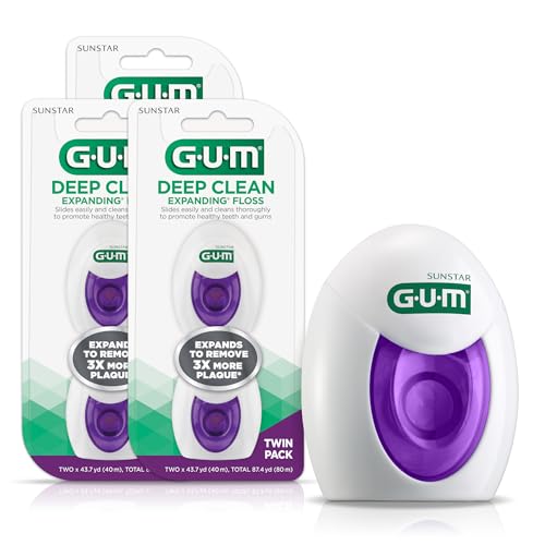 GUM Deep Clean Dehnbare Zahnseide, gewachste gewebte Zahnseide, effektive Plaque-Entfernung für verspannte Zähne, ohne Geschmack, 2 Stück (3 Stück)