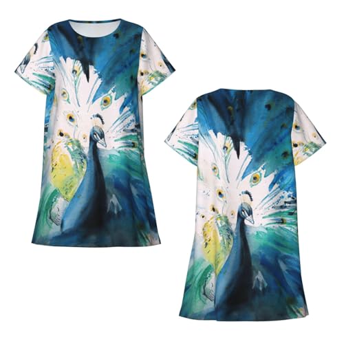 Vêtements de nuit doux et amples avec imprimé paon - 4