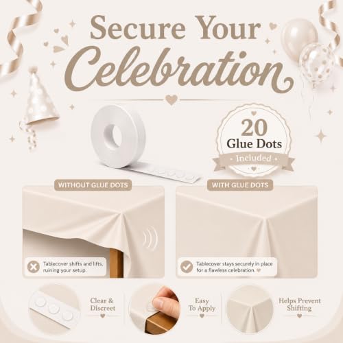 Image of Blue Orchards Beige Plastic Table Cover (Pack of 3 with 20 Glue dots) - 54 inch x 108 inch - Beige Waterproof & Disposable Tablecloth, Neutral Boho Chic Decor for Wedding, Wedding Decoration, Party Supplies