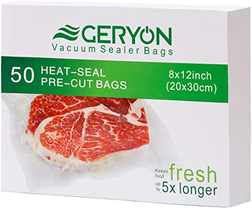 Image of GERYON Vacuum Sealer Bags, 50 Pcs Quart Size 8 inch x 12 inch Commercial Grade PreCut Bag, Food Vac Bags for Storage, Meal Prep or Sous Vide, Suitable for all Type Vacuum Sealer Machine