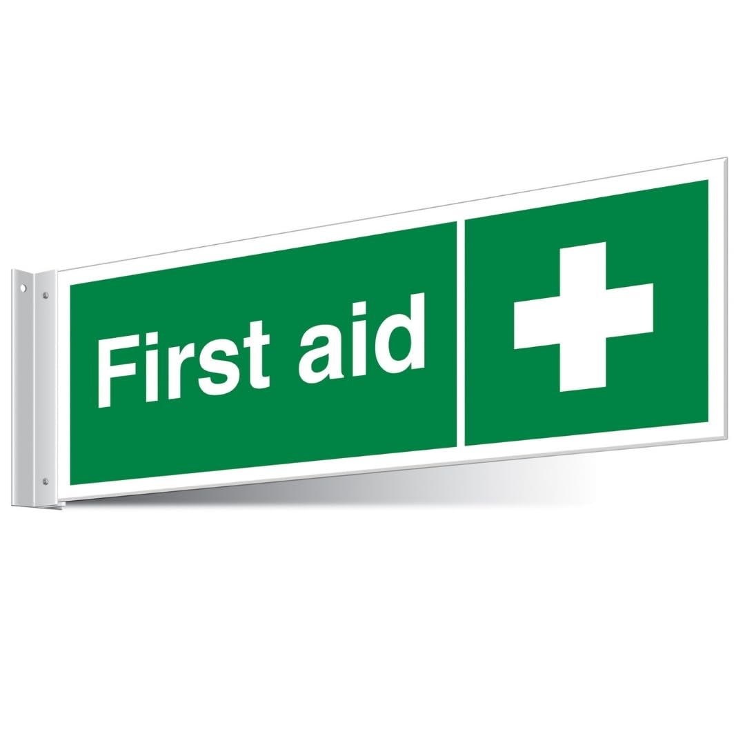 V Safety First Aid Cross Corridor Sign - Landscape 450 x 150 mm - 3mm Indoor Palboard Safety Sign