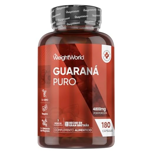 Guaraná Puro 4800mg - 180 Cápsulas, Potente Fuente de Cafeína del Extracto de Semillas de Guaraná en Polvo - Suplemento Dietético para Dietas Bajas en Grasas - Para 3 Meses, Vegano, Keto y Sin OGM