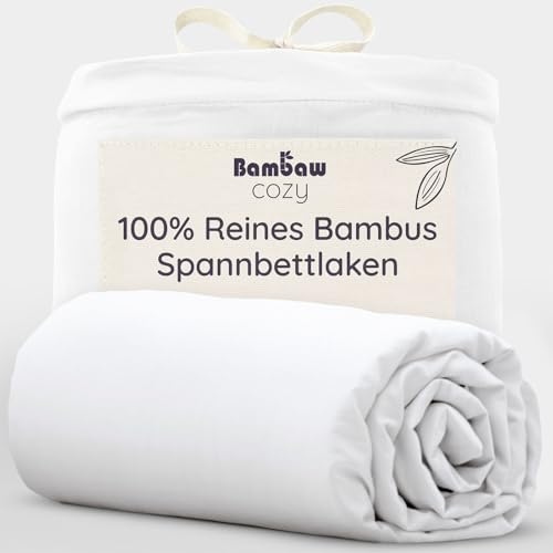 Bambaw Spannbettlaken 90x200cm Bambus, 35 cm Steghöhe, weiche und kühlende Bettwäsche Sommer, hautfreundliche Allergiker Bettlaken, nachhaltige Spannbettlaken Bambus, Spannbetttücher 90x200 cm (Weiß)