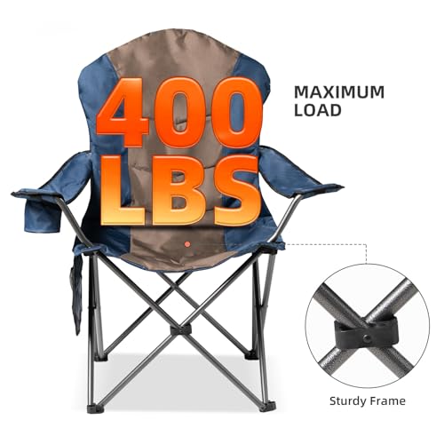 Foristrail 2 Pack Folding Camping Chairs for Adults - High Back Padded Portable Outdoor Lawn Chairs 400lbs Capacity, Adjustable Armrests - Lightweight Camp Chairs Set (Blue & Brown) の商品画像 3