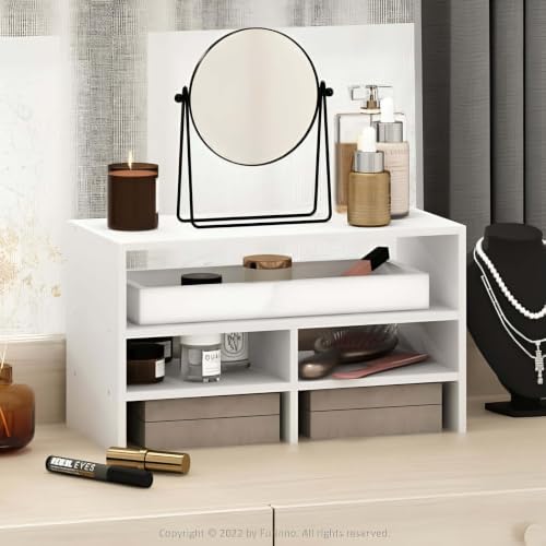 SUNHUAGTN White Composite Wood Desktop Organizer Bookcase, 7.8D X 16.4W 9.3H Inch Multi-Compartment Tabletop Storage Rack, Easy Assembly Odor-Free Desk Shelf For Office Supplies Books Home Tidying - Image 2