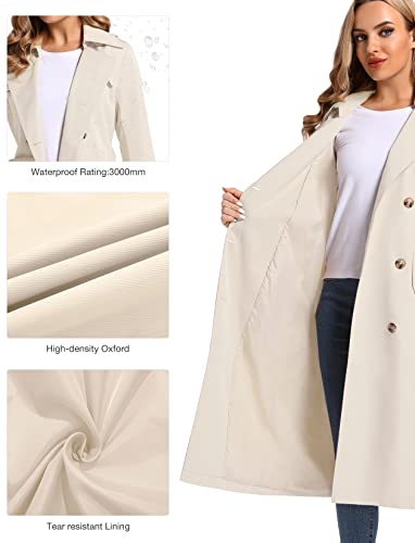 Poonyfesh Women's Waterproof Long Trench Coat Double Breasted Slim Full Length Classic Lapel Belt Coat With Removable Hood Beige Small #TOP4