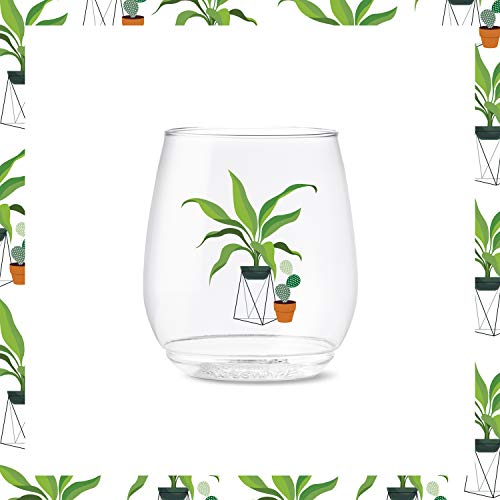 Tossware Pop 14Oz Vino Plant Mom Series, Set Of 6, Premium Quality, Recyclable, Unbreakable & Crystal Clear Plastic Wine Glasses #TOP3