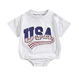 Kutersbabi 4th of July Baby Outfit USA Newborn Baby Girl One Piece Romper Jumpsuits Bodysuit Toddler Baby Summer Clothes (Grey USA, 6-12 Months)