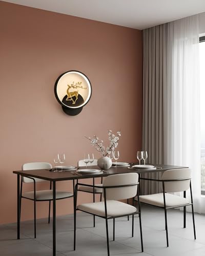 Image of Modern LED Wall Lamp-2 Round Deer Design | Metal Decorative Wall Light for Living Room, Bedroom, Home Decor | Energy-Efficient LED | 3 Color Modes- Warm White, Natural White & Cool White