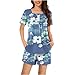 Women's Short Sleeve Pajama Sets Vintage Print Button Crewneck 2 Piece Set Fashion Casual Comfy Lightweight Sleepwear my the orders placed Light Blue L