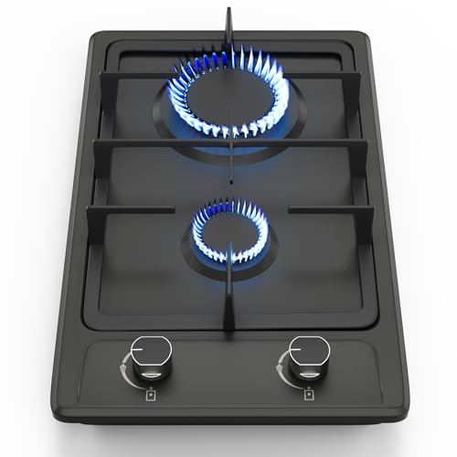 FVBADE 12 inch 2 Burners Gas Cooktop Stainless Steel Built-in Gas Stove with NG/LPG Convertible Dual Fuel with Thermocouple Protection for Kitchen,Outdoor, Camping, RV