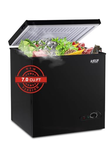 Chest Freezer 7.0 cu.ft Mini Adjustable 7 Thermostat Compact Deep Freezer Top Door Low Noise with Removable Basket Black