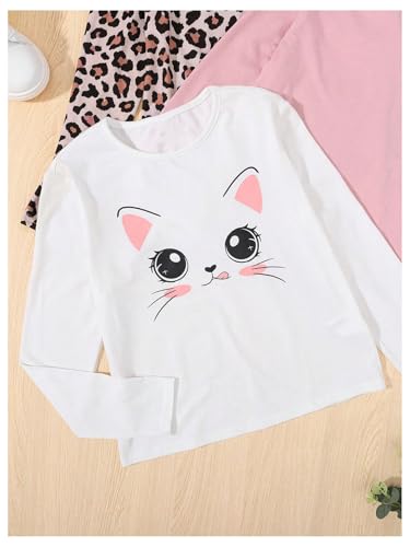 Image of SweatyRocks Girl's 3 Pack Cute Long Sleeve T Shirt Leopard Print Crew Neck Casual Tee Tops Multicolor 8Y