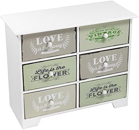 DRULINE Mini Chest of Drawers - Storage Cabinets with 6 Removable Drawers - Wooden Vintage Storage Space - White Wooden Finish