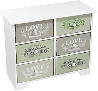 DRULINE Mini Chest of Drawers - Storage Cabinets with 6 Removable Drawers - Wooden Vintage Storage Space - White Wooden Finish