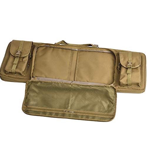 Double Long Rifle Gun Case Bag Tactical Rifle Backpack Pistol Soft Firearm Transportation Carbine Case - Lockable Compartment 36\" Brown