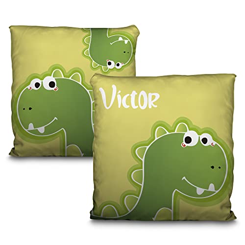 LolaPix Cojin Dinosaurio. Cojin Personalizado. Cojines Infantiles. Personalizado con Nombre. Ambas Caras. Varios tamaños y diseños. Dino Amigo