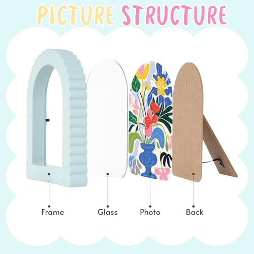 Image of Rainmae 4 Pack Colorful Scalloped Picture Frames 4 x 6 Inch Cute Arched Picture Frames for Desktop Display Photo Frame Wood Home Decor Wedding Graduation Gifts(Pink, Green, Yellow, Blue)
