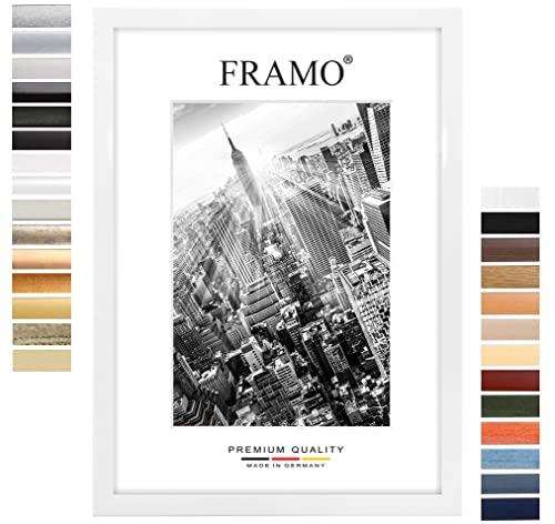 FRAMO35 30x47 Cornice (Bianco Lucido) in MDF Fatta a Mano con lastra di Vetro Artificiale antiriflesso a Prova di Rottura e Robusta Parete Posteriore in MDF, Larghezza Cornice: 35 mm