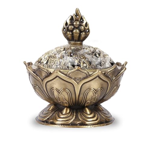 Porte-Encens Bouddha Lotus, 2x2In Petit Encensoir Brûle Vintage À Reflux Bol De Brûleur D'encens Support Encens De Zinc Bruleur Encens Porte-Bâtonnets...