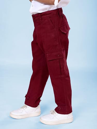 Image of Boys Cotton Full Length Front Cut Sew Cargo Pant with Bottom Tab