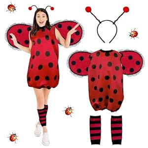 Aitsite Marienkäfer Kostüm für Damen Erwachsene, Marienkäfer Flügel & Haarreif, Käfer Kostüm Fasching Cosplay Halloween Karneval Mottoparty Lustiges Outfit