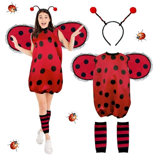 Aitsite Costume de coccinelle pour femme et adulte - Ailes et serre-tête - Costume de coccinelle - Costume de carnaval, cosplay, Halloween, fête à thème - Tenue amusante
