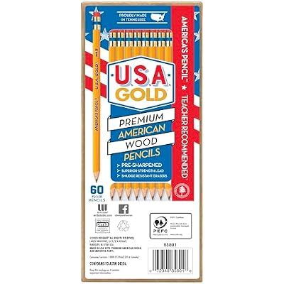 Cra-Z-Art U.S.A. Gold Pre-sharpened American Wood Cased #2 HB Yellow Pencils, 60 Pack