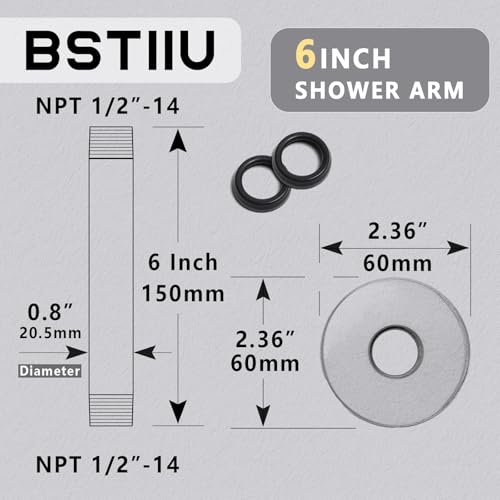 6 Inch Shower Arm with Flange, Ceiling Mounted Shower Head Extension Arm, 1/2 NPT Straight Arm for Rain Shower Head, Stainless Steel Shower Head Extension Replacement Pipe Arm,Chrome