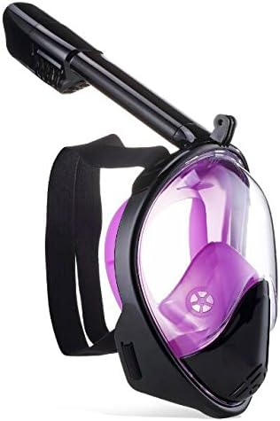 Snorkel Mask Full Face Anti-fog 180° Panoramic Diving Mask Upgraded Breath Free Snorkeling Mask Purple Medium