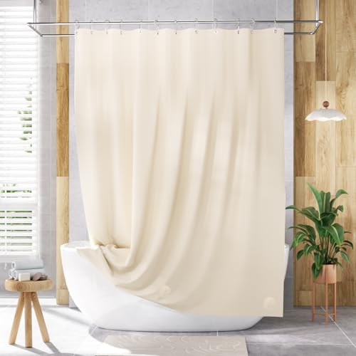 Image of AmazerBath Shower Curtain Liner, 72x72 Beige Shower Curtain Liners, Lightweight Plastic Shower Liner, Cute PEVA Waterproof Cream Shower Curtains for Bathroom with 3 Magnets and 12 Grommets