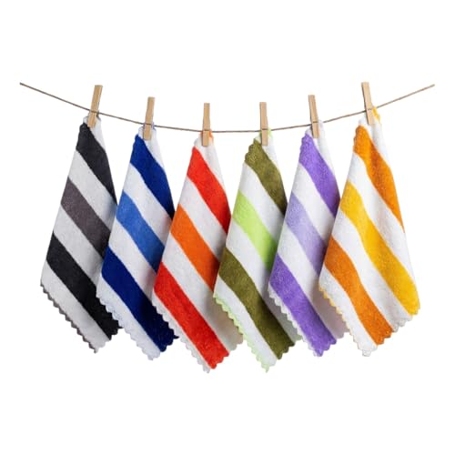 Image of QURIPE 10 Pack Kitchen Cloth Dish Towels, Microfiber Cleaning Cloth Double-Sided Dish Drying Towel Reusable for House Furniture Table Kitchen Dish Window Glasses (Striped), Multicolor