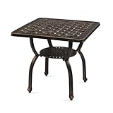 Volowoo Outdoor Cast Aluminum Side Table End Table,Cast Aluminum Outdoor Side Table,Anti-Rust Outdoor End Table,Patio Coffee Bistro Table for Indoor,Garden,Porch,Balcony(Square Antique Bronze)