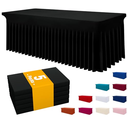 Image of Smiry 5 Pack Spandex Elastic Fitted Table Cloth Skirt for 6FT Table | Stretch Washable Table Cloth, Banquet Table Cover for Wedding, Party, Indoor & Trade Shows, (Black, 72Lx30Wx30H)