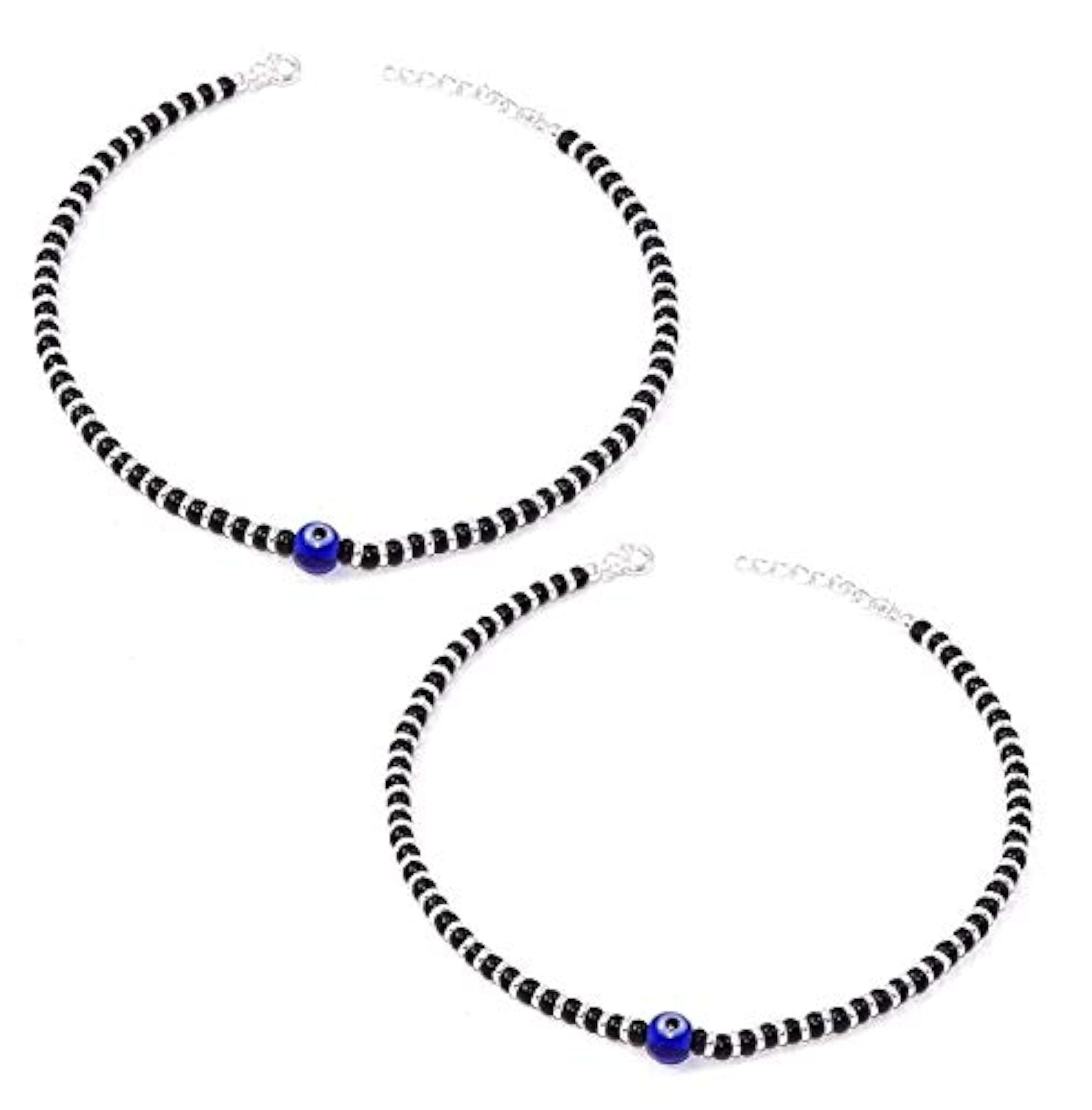 Women's 925 Silver Evil Eye Nazariya Anklet with Crystal Beads