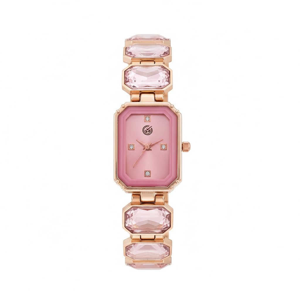 OBLETTER Women's Crystal Bracelet Watch - Octagon Face Gold-Tone Luxury Dress Watch with Colorful Gemstones - Elegant Quartz Timepiece for Ladies