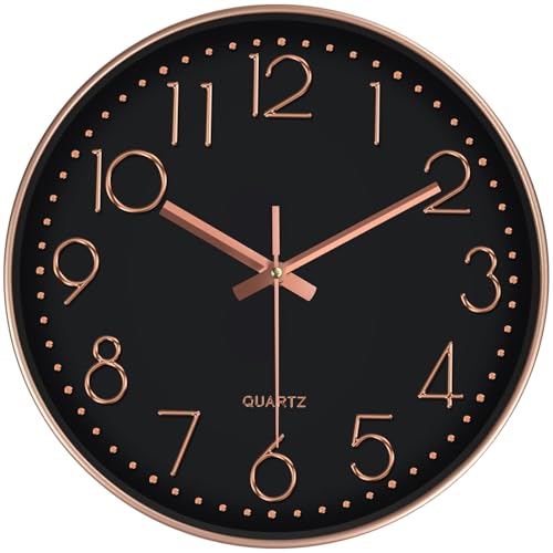 Image of Wall Clock, Silent Wall Clocks Battery Operated 10 Inch- Modern Non Ticking Analog Clock with Large Numerals Tempered Glass Clocks for Bedroom, Living Room, Kitchen, Office Decor, Black