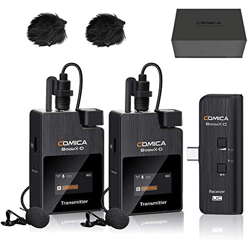 Wireless Microphone for USB Type-C Smartphones/Laptops, Comica BoomX-DUC2 2.4G Digital Mini Wireless Lavalier Lapel Microphone,Transmitter and Receiver for Vlogging YouTube Facebook Live-Stream etc.