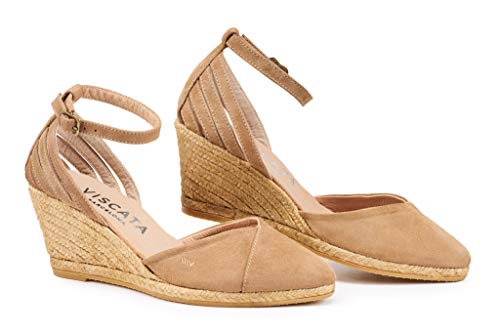 Viscata Ullastret Espadrille Suede Wedges Spain Handmade 2 ½” Heel Women's Sandals with Premium Suede Upper and 100% Natural Jute Midsole for all Occasions: Casual, Work, Party